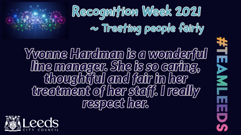 Day three of our Recognition Week 2021, receiving some beautiful examples on our #TreatingPeopleFairly theme ❤️ An #InclusiveEmployer with the #PeopleOfLCC 👌 Still lots of time to add your submission today & say thanks to a colleague or team within this category #TeamLeeds