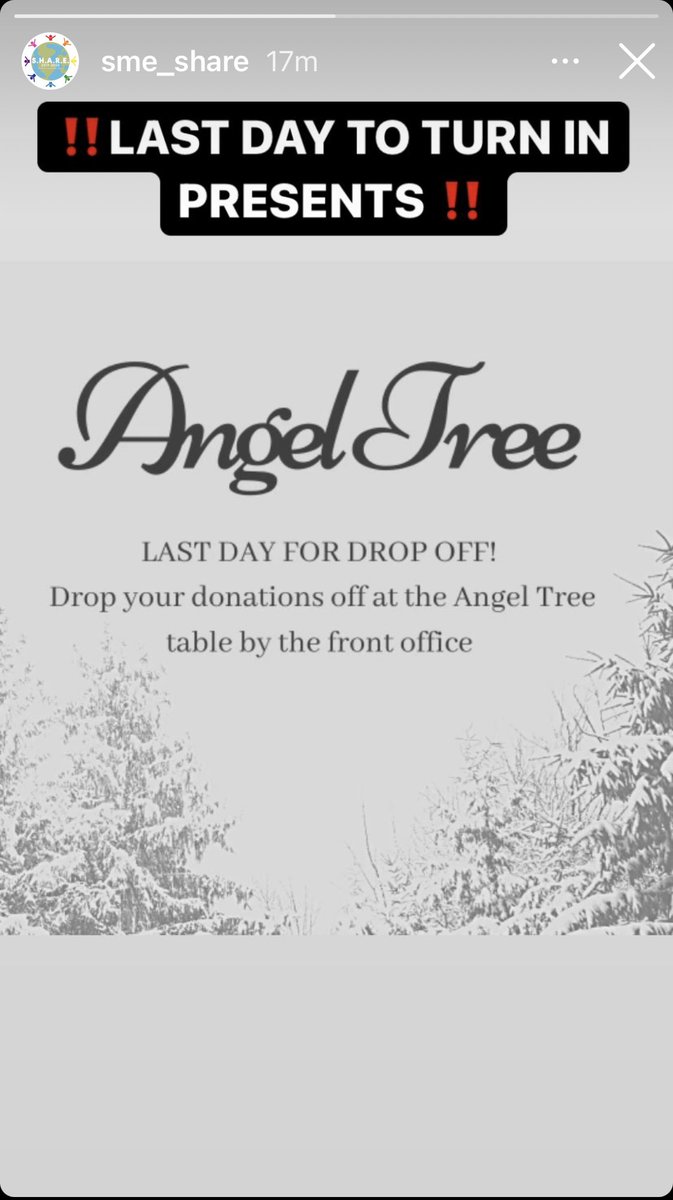 SME_SHARE's tweet photo. If you haven't already, drop off gifts TODAY (12/15)! ⁦@SMEOffice⁩ https://t.co/x3xyZGhzYn