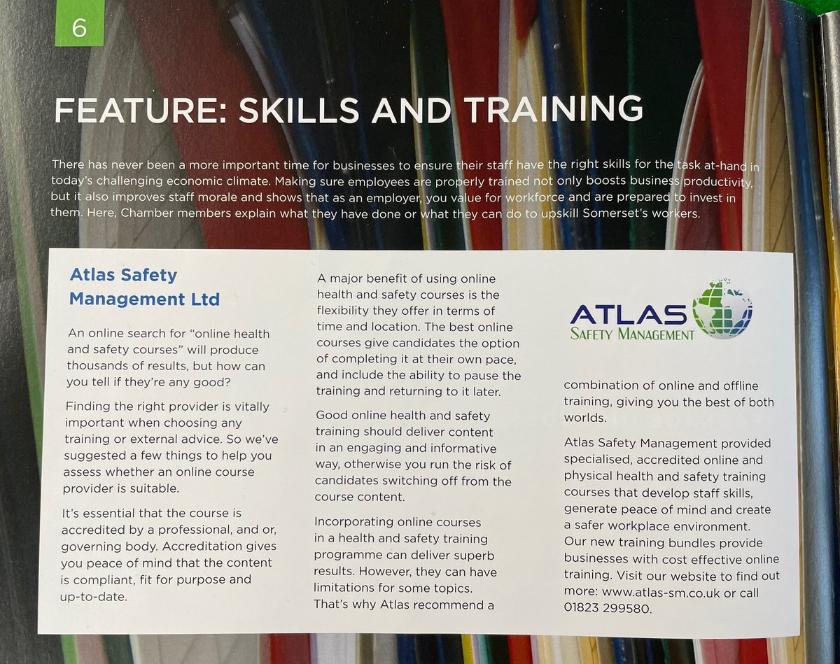 It was so good to see our article in the latest edition of Somerset Voice. Thank you <a href="/chambersomerset/">Somerset Chamber</a> for featuring us in your Skills &amp; Training edition. 

#healthandsafety #onlinetraining