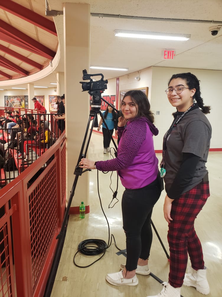 At last night's home game vs. Omaha Skutt, our School News staff practiced for our upcoming live broadcast events on January 11th and January 29th!