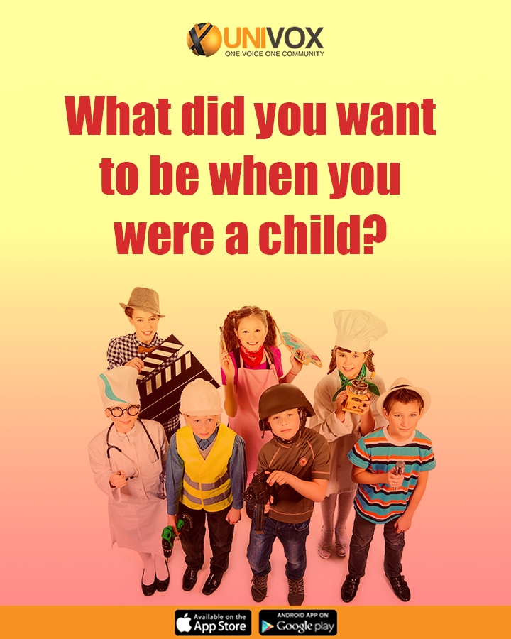 UnivoxCommunity's tweet photo. #What did you want to be when you were a child?
#UnivoxCommunity #wednesdaywisdom https://t.co/XVgiEYJ8Hw
