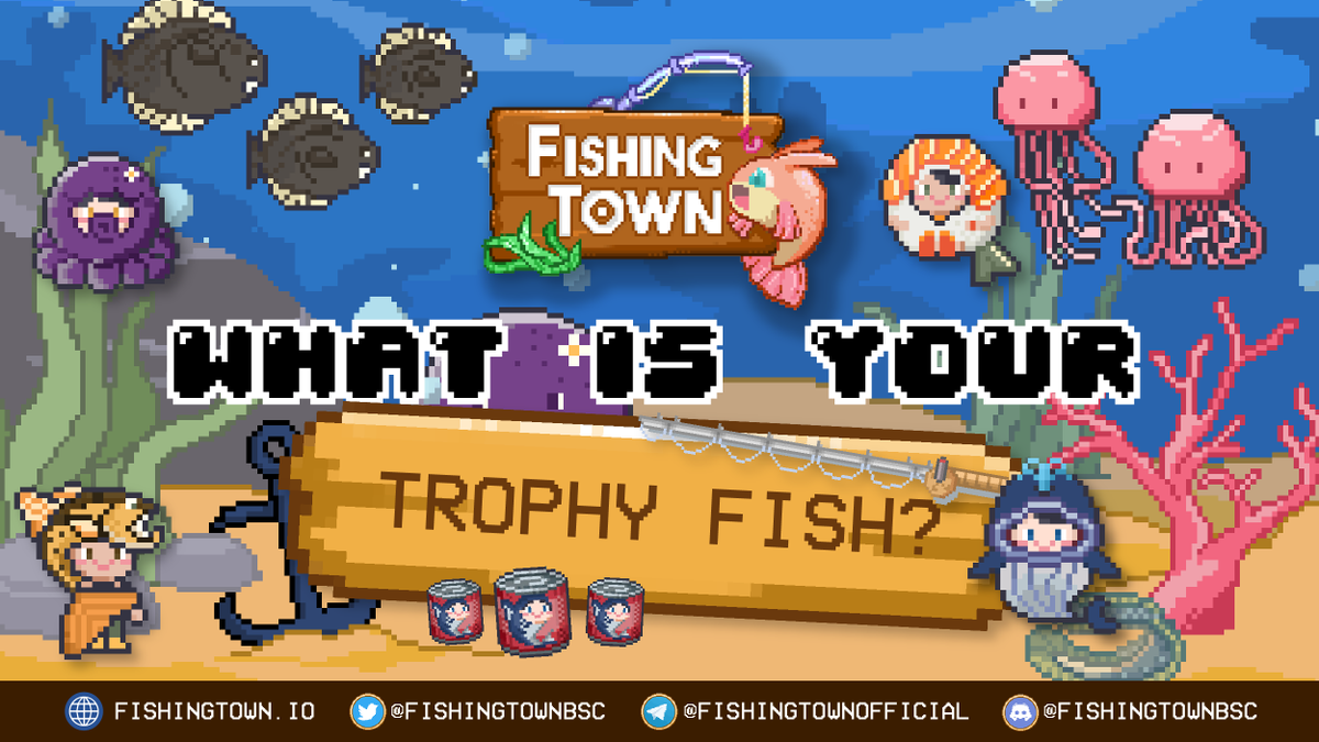 FishingTownbsc's tweet photo. Ahoy, Fisherfolks! Got a little query for you all today😆 If you’ve been following Fishing Town’s everyday content, you’ll sure know what to say!!

📣What is your Trophy Fish??🐟🌊

Comment down below👇 https://t.co/Ar3H04nbwQ