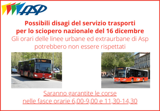 AstiServPubbl's tweet photo. Per lo sciopero nazionale del 16 dicembre gli orari delle linee urbane ed extraurbane di Asp potrebbero non essere rispettati. Saranno garantite le corse nelle fasce orarie 6,00-9,00 e 11,30-14,30. https://t.co/vHsTBcXik5