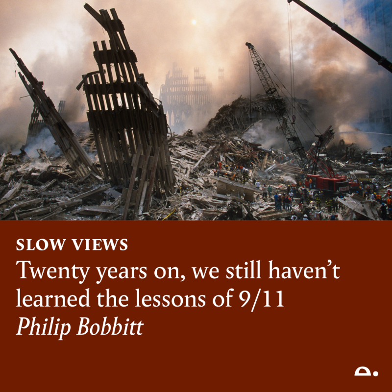tortoise's tweet photo. 20 years on from 9/11, the humiliating retreat from Afghanistan once again revealed how little we know about the new realities of 21st-century warfare.

Back in September, @PhilipBobbitt, professor of jurisprudence @ColumbiaLaw, shared this #SlowView.

#TortoiseTop10