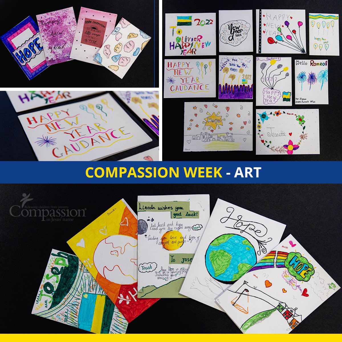 SaintWilfrids's tweet photo. COMPASSION WEEK CONTINUES

Just some of the amazing cards our Y7 Art students have made for our sponsored Compassion children! Each of the five children 'belongs' to one of our (@stwHOUSESYSTEM) Houses, so students got to write a card for the child from their House. @compassion https://t.co/BF89yjKzmj