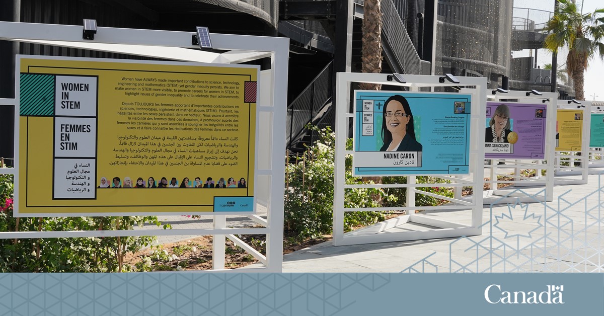 CanadaExpo's tweet photo. Co-presented with @IngeniumCA, the #CanadaPavilion’s newest exhibit aims to make #WomenInSTEM more visible by celebrating past achievements and looking ahead at those to come.

Stop by and learn how women in Canada and the #UAE are changing the future: https://t.co/G4HTS7wxZ6 https://t.co/bhctoRWOy2