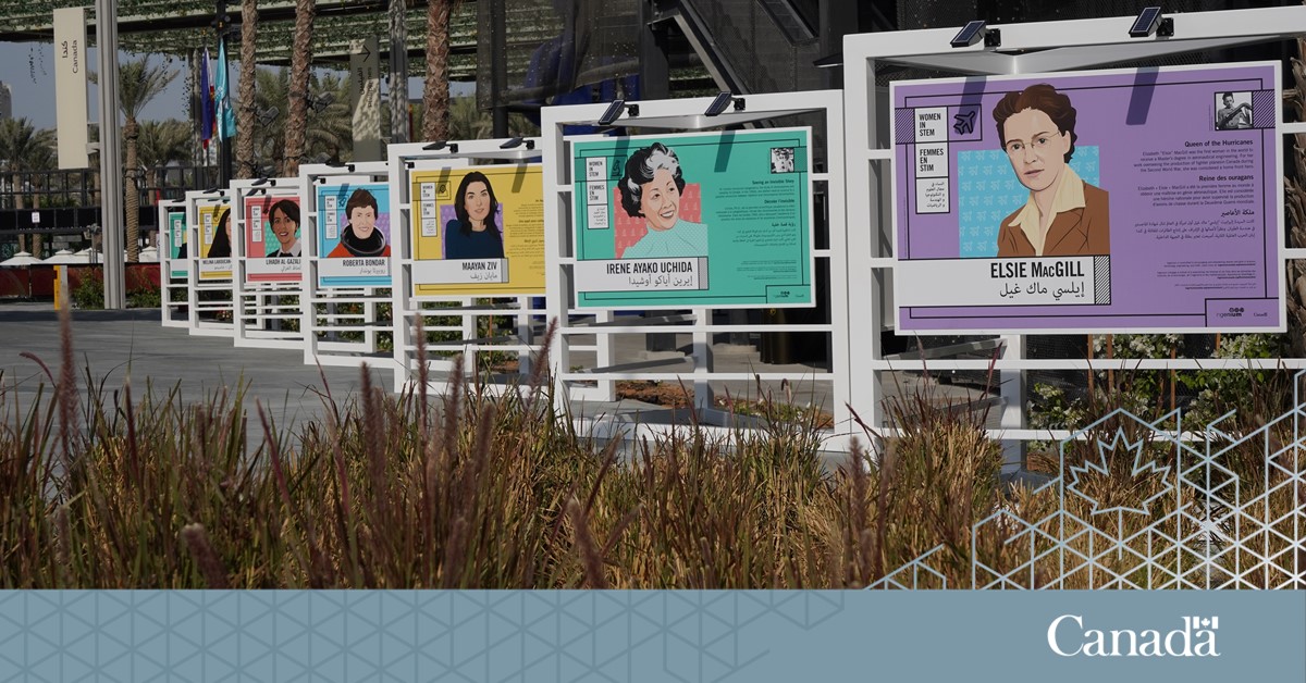 CanadaExpo's tweet photo. Co-presented with @IngeniumCA, the #CanadaPavilion’s newest exhibit aims to make #WomenInSTEM more visible by celebrating past achievements and looking ahead at those to come.

Stop by and learn how women in Canada and the #UAE are changing the future: https://t.co/G4HTS7wxZ6 https://t.co/bhctoRWOy2
