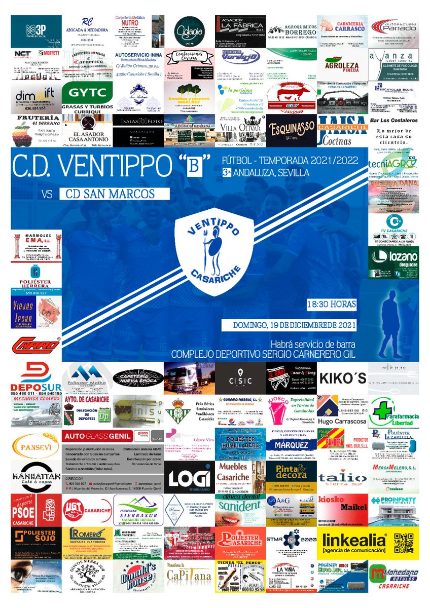 𝙋𝘼𝙍𝙏𝙄𝘿𝙊𝙎 𝙅𝙤𝙧𝙣𝙖𝙙𝙖 𝟭𝟮

Este domingo, tenemos dos citas en el Sergio Carnerero Gil 📝📅🤩

El primer equipo juega a las 16.00h ante el Atlético Dos Hermanas, y el filial a las 18.30h ante el CD San Marcos 🙌🏼😃

¡Os esperamos! 

#VamosVentippo
#VamosAzules