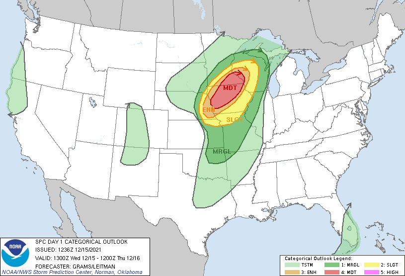 I looked and cannot find a MDT risk in Minnesota any later than October. This would be the first issued in Nov - Feb, going back to the late 80's in the archive. 'Threat appears unprecedented for this region this late in the year...' - SPC