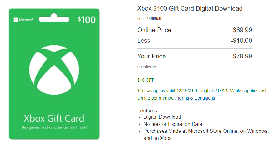 Xbox $100 Gift Card Digital Download