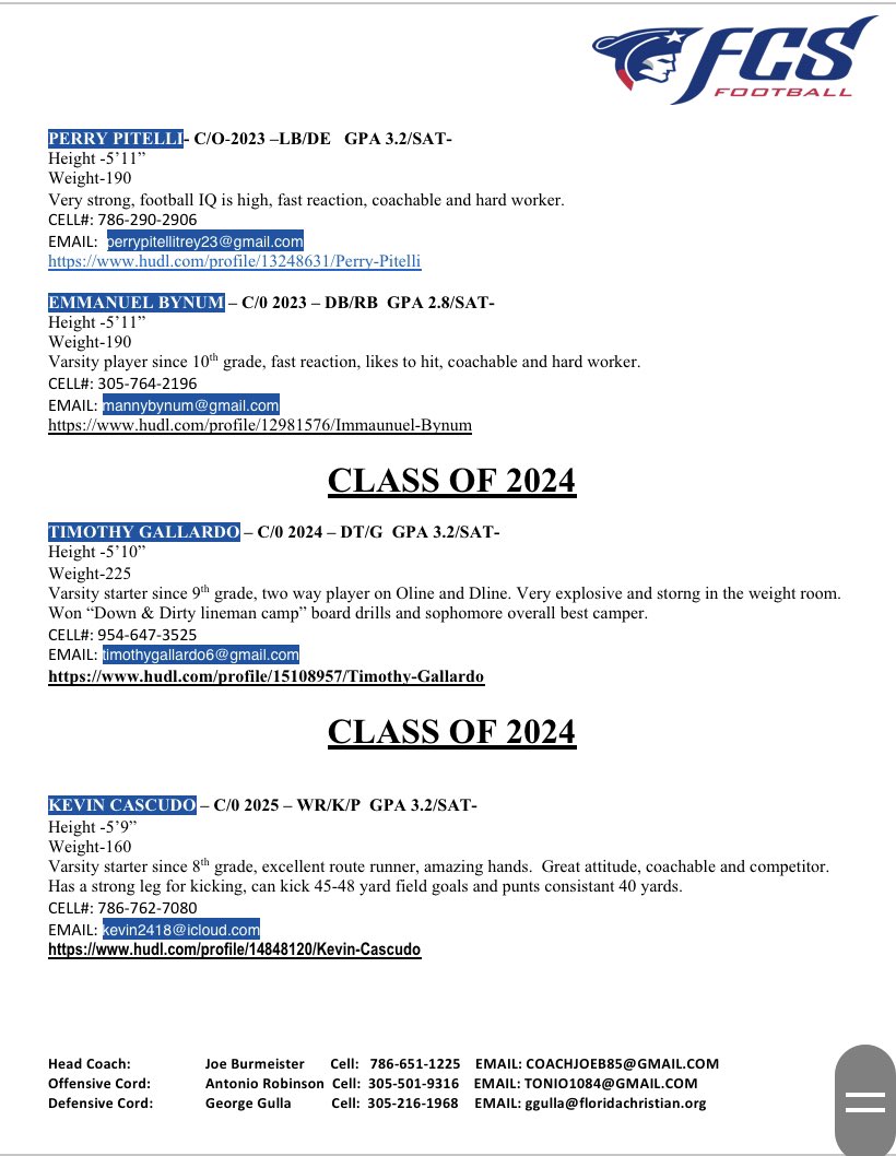 Florida Christian School - Prospect list - coaches there are some hidden gems here