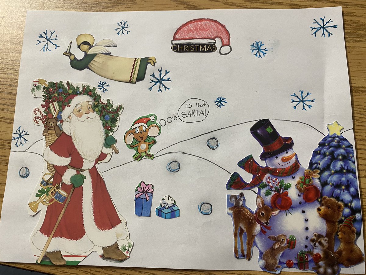 KBekking's tweet photo. Some beautiful recycled Christmas Card Art 🎄☃️@SMCDSB_MRO @Mrs_Jeffries https://t.co/8ilEM8oHok