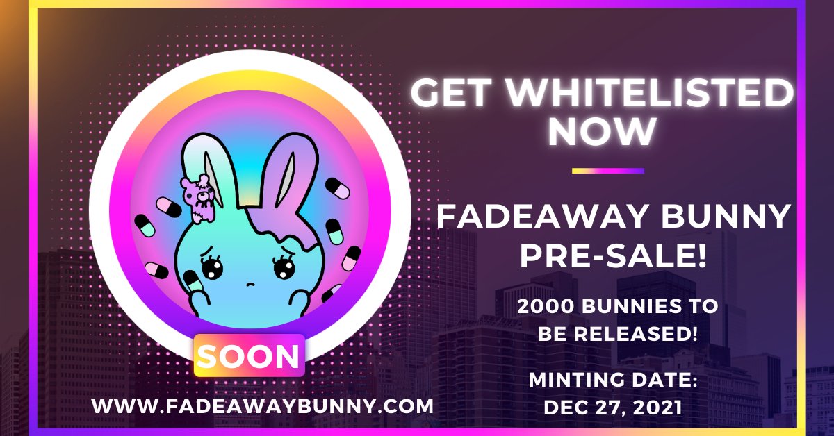 honoprotocol's tweet photo. 🔥Get whitelisted on our Fade-Away Bunny Pre-sale and mint it for only 0.06 ETH! 🐰

🔥Earn 100 $PILLs DAILY!🪙💸💰

⏲️Only 2000 bunnies will be minted starting on December 27, 2021

See the whitelisting requirements at: https://t.co/qOeAID2hBq

$MANGA #ETH #BSC #cryptocurrency https://t.co/UXJEBTnppf