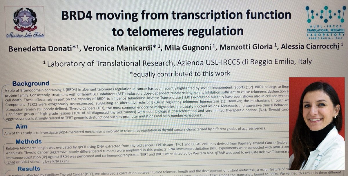 tRes_Lab (@lab_tres) on Twitter photo <a href="/DonatiBenedetta/">Benedetta Donati</a> at <a href="/cshlmeetings/">CSHL Meetings</a> telomeres & telomerase will present her work on the role of #Brd4 in #transcription and #telomeres regulation in #thyroidcancer.
⏩⏩Check Poster #88!!⏪⏪
#cshtelo <a href="/CSHL/">Cold Spring Harbor Laboratory</a> #tRes_Lab <a href="/Ausl_RE/">AUSL IRCCS Reggio Emilia</a> <a href="/DonatiBenedetta/">Benedetta Donati</a> at <a href="/cshlmeetings/">CSHL Meetings</a> telomeres & telomerase will present her work on the role of #Brd4 in #transcription and #telomeres regulation in #thyroidcancer.
⏩⏩Check Poster #88!!⏪⏪
#cshtelo <a href="/CSHL/">Cold Spring Harbor Laboratory</a> #tRes_Lab <a href="/Ausl_RE/">AUSL IRCCS Reggio Emilia</a>