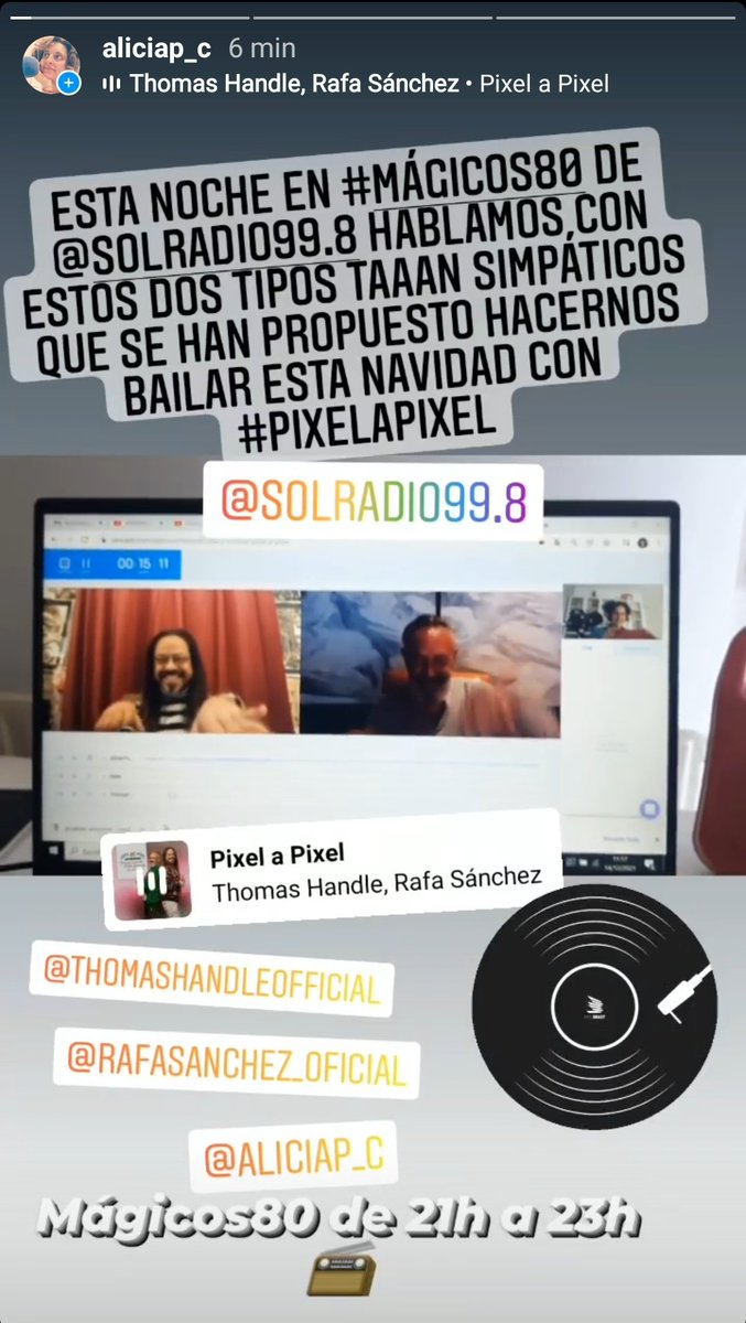 AliciaPuenteC's tweet photo. Esta noche en #Mágicos80 de @solradiomadrid hablamos largo y tendido con @rafasanchez_es y @thomas_handle sobre los 80 y #PixelAPixel, la canción que acaban de estrenar y que nos va a hacer pasar una Navidad muuuy marchosa ¡Os espero de 21h a 23h! Y el sábado de 12h a 14h 😀 https://t.co/od20IugndY
