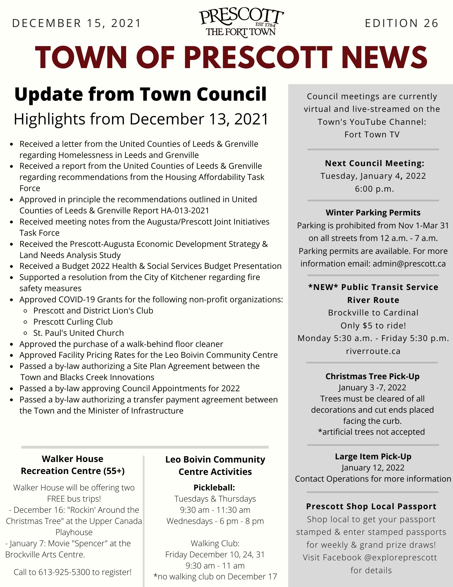Christmas At The Fort 2022 December 13 Town Of Prescott On Twitter: "(December 13, 2021) Information Update From  The Town Of Prescott. Highlights From Town Council, Christmas Tree Curbside  Pick- Up, River Route Transit, Shop Local Passports & Walker