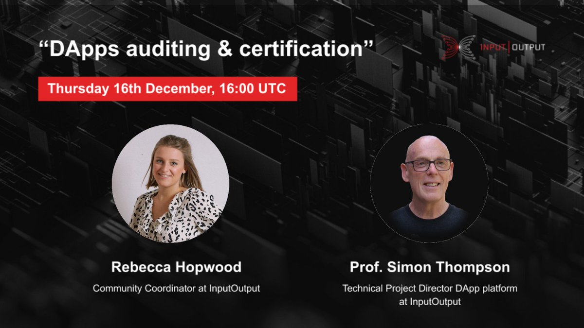 IOGroup's tweet photo. 🗓️Join us tomorrow at 16:00 UTC for a talk on #DApp auditing and certification with live demos, featuring @SundaeSwap @Oraclecharli3 @certik_io @quviq 

📽️ Join us on Zoom at: https://t.co/nCGHO1DLxN  #Cardano @thompson_si https://t.co/Ty8vn0Ux3t