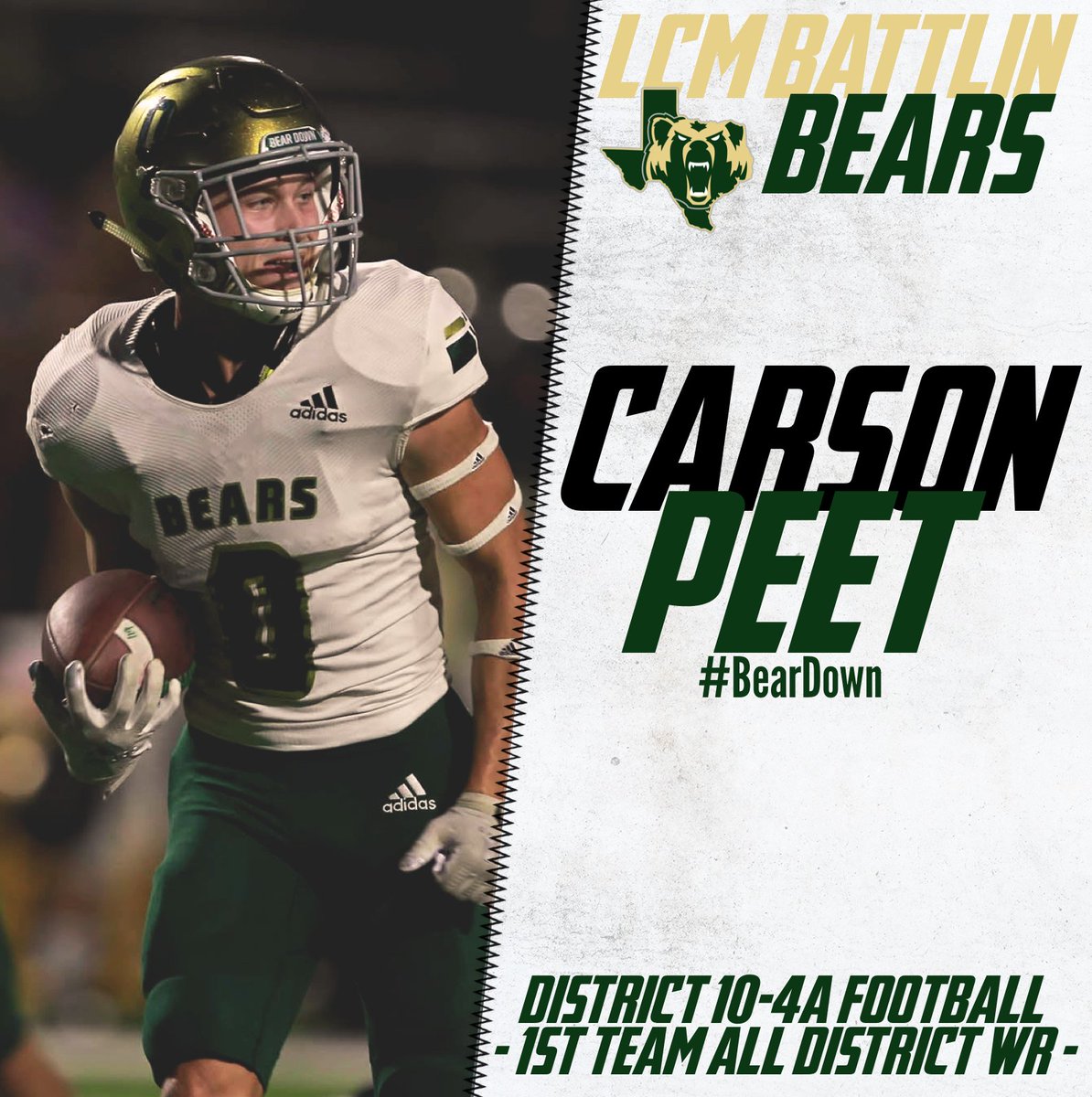 Congrats to Carson Peet on earning District 10-4A D1 1st team All-District Wide Receiver and 2nd team All-District Defensive Back! <a href="/carsonpeet/">pistolpeet</a>