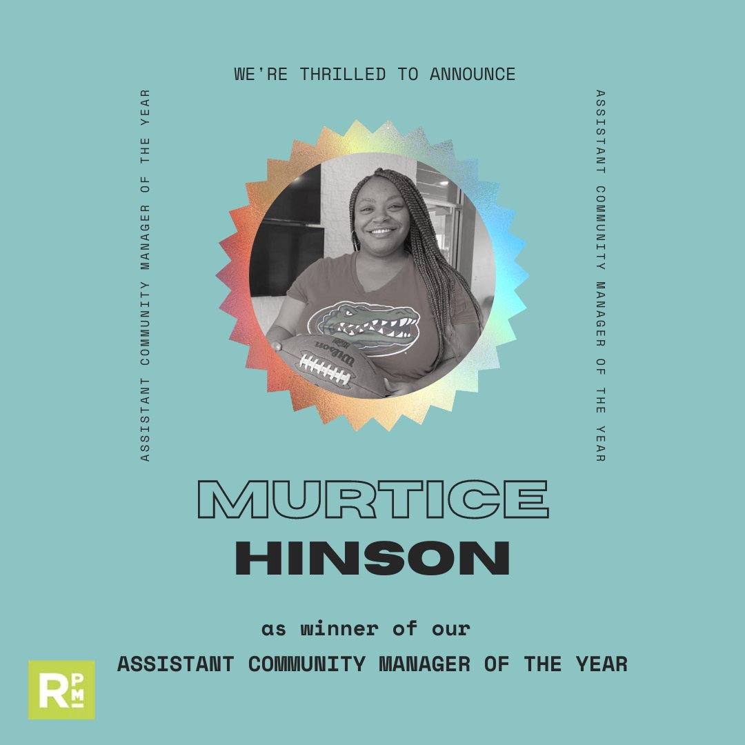 As we continue highlighting our student housing 2021 RPM Award winners, we want to say a huge CONGRATULATIONS to our Assistant Community Manager of the Year, Murtice Hinson!! Congrats on this honor!