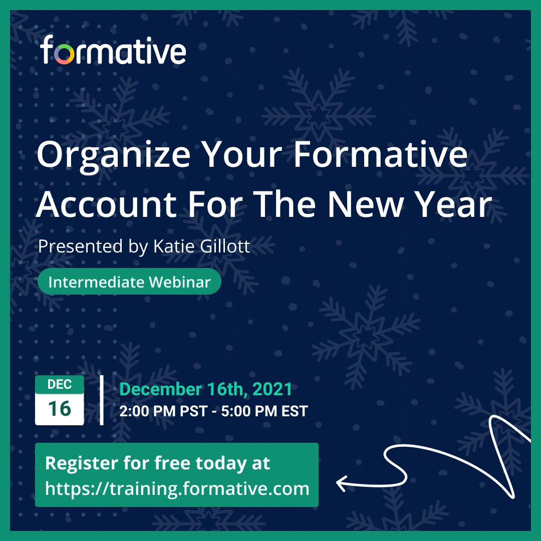 goformative's tweet photo. Our next webinar is TOMORROW at 2pm PST/ 5pm EST📚🤓! Don’t miss this amazing opportunity to learn the best tips and tricks for organizing your Formative account ✅. 
Sign up here 👉 https://t.co/yadQo8FxDS https://t.co/LMULtO35qW