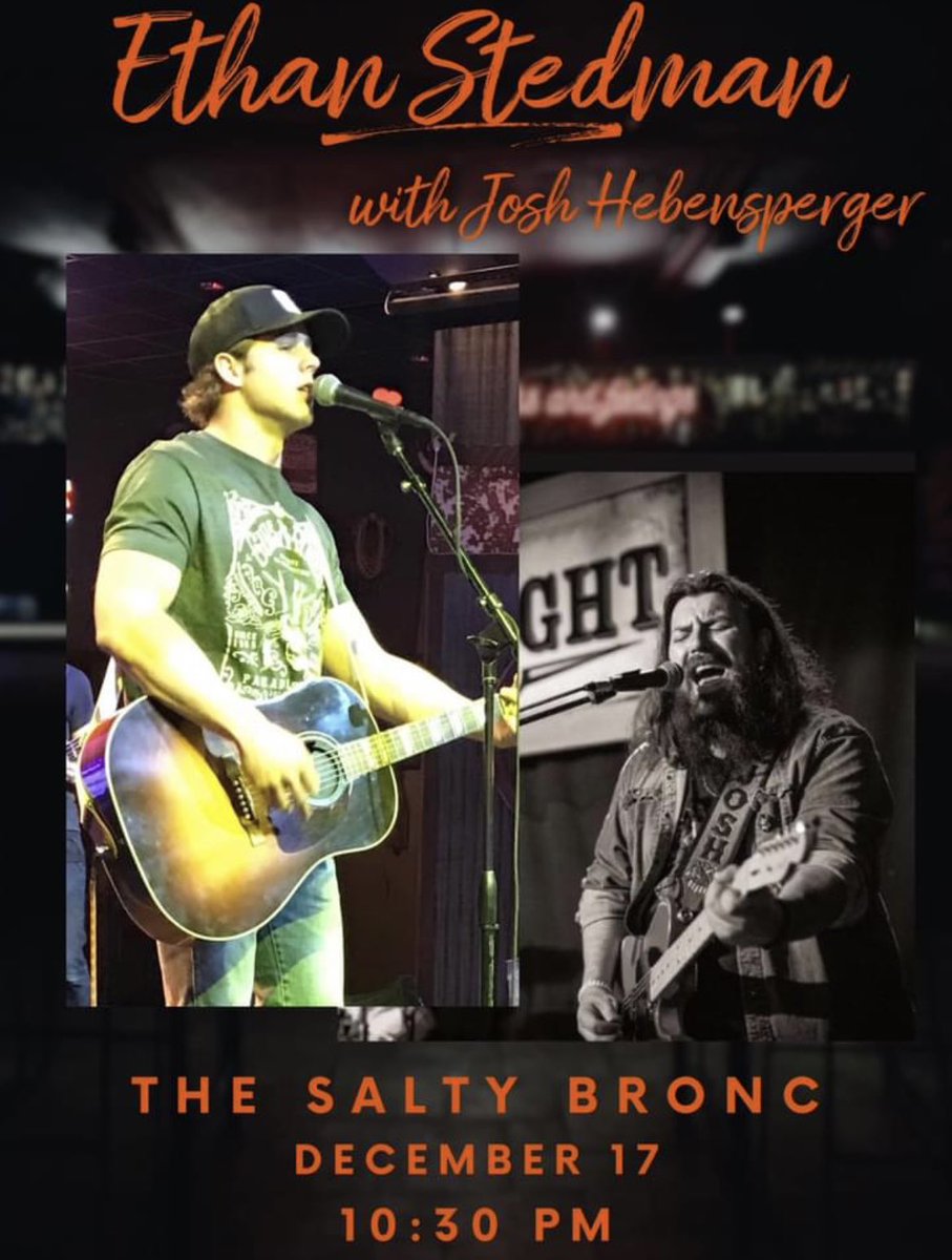 See y’all Friday night!
<a href="/ethan/">ethan</a>.stedman <a href="/jhebs90/">Jason Samoa</a>
 #thesaltybroncsaloon
#homeofdirtandspirits
#supportlivemusic
#visitstillwater