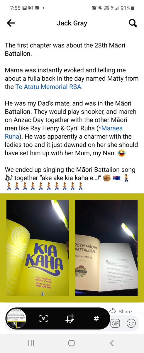 This is exactly what we hoped for our book #KIAKAHA nē <a href="/sherlock_co/">Jeremy Sherlock</a> that reading these stories would encourage whānau to share their own 🙌🏼singing Māori battalion song with Māmā though 😭