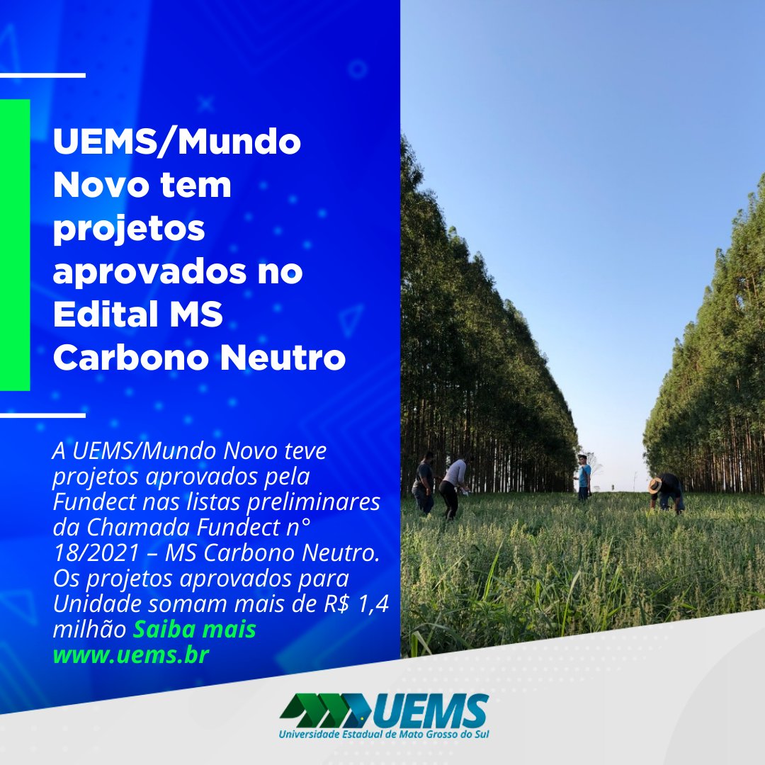 UEMSoficial's tweet image. A UEMS/Mundo Novo teve projetos aprovados no Edital MS Carbono Neutro da Fundação de Apoio ao Desenvolvimento do Ensino, Ciência e Tecnologia do Estado de Mato Grosso do Sul (Fundect).

Saiba mais em bit.ly/3p03Hby

#uemsmundonovo #uems #fundect #govms #carbononeutro