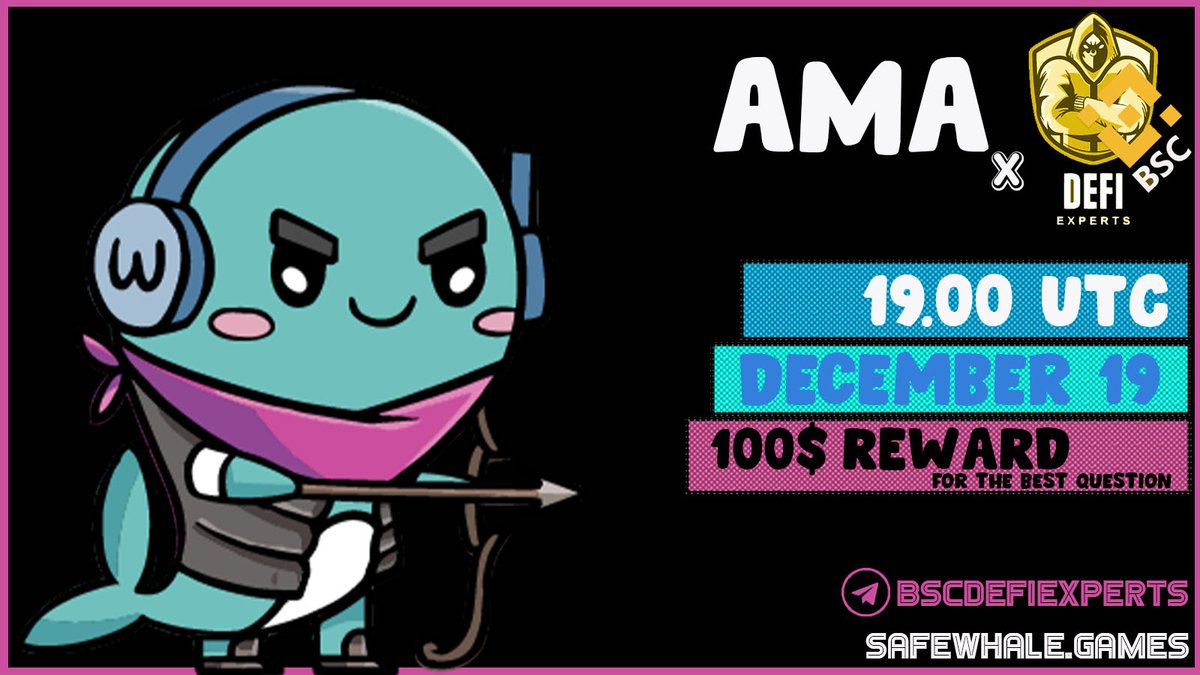 SafeWhale (@safewhale) on Twitter photo Gm swhales 🐳
Don't miss our AMA <a href="/defi__experts/">Defi Experts</a>
on december 19th 19:00 UTC 🔥
$SWHAL #gamefi #play2earn #NFTs Gm swhales 🐳
Don't miss our AMA <a href="/defi__experts/">Defi Experts</a>
on december 19th 19:00 UTC 🔥
$SWHAL #gamefi #play2earn #NFTs