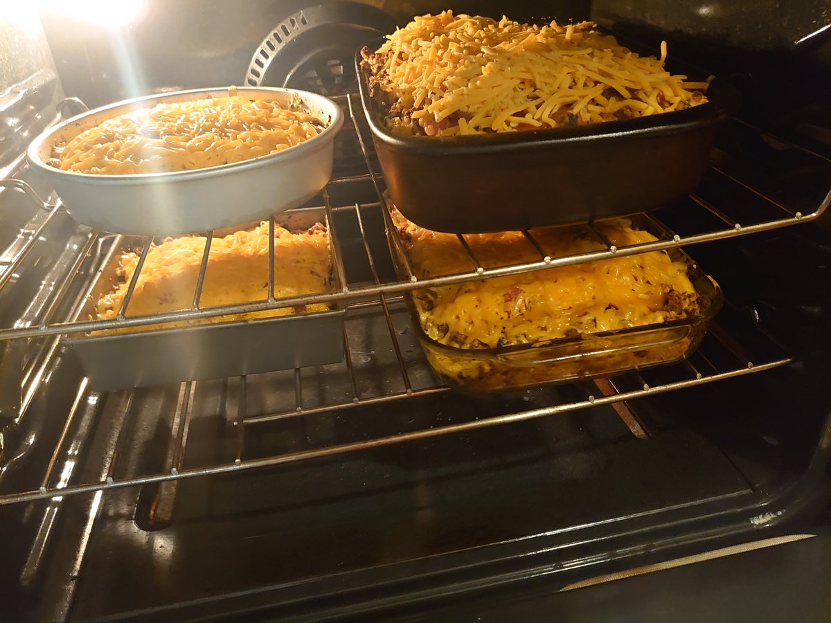 The cheese is going on top and it's going into melt! Then we're on the way.  Cowboy casserole headed your way for hot meal service. Come on down and eat with us!