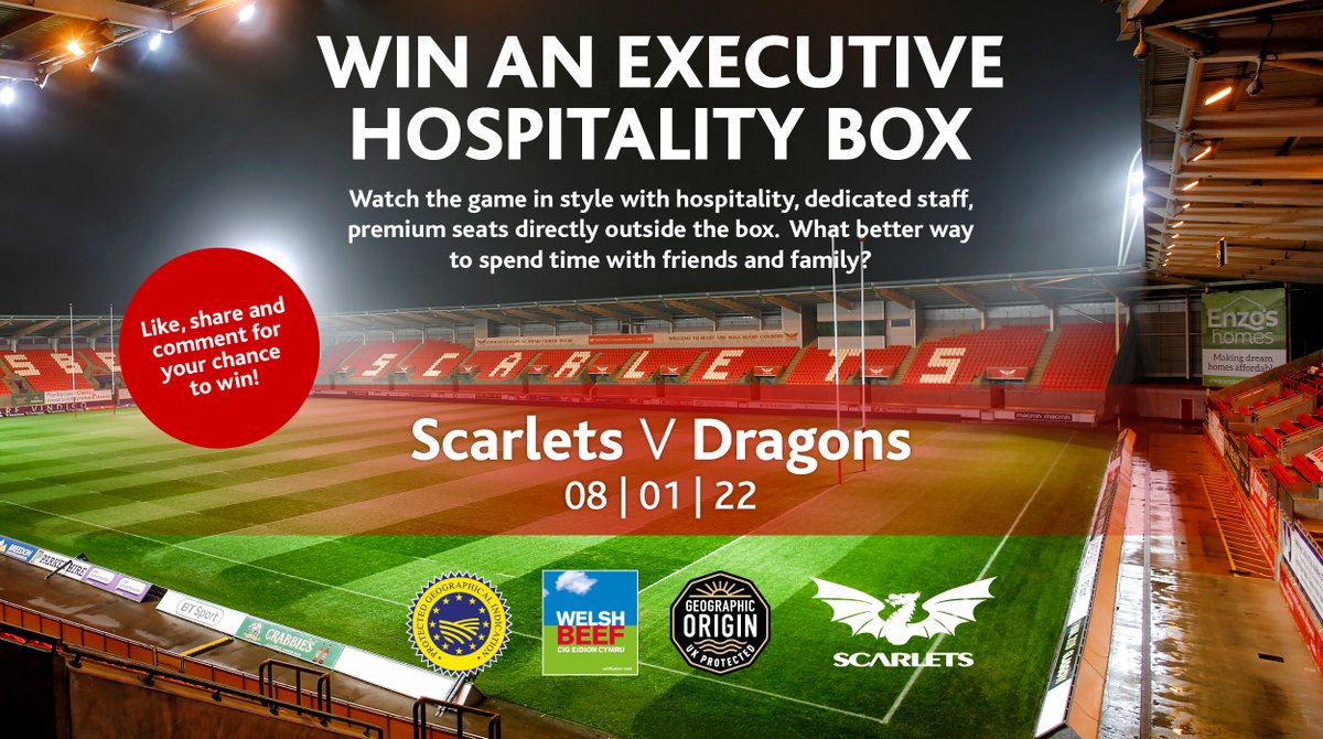 scarlets_rugby's tweet photo. Thanks to our partners Welsh Beef, we have a special prize to give for the Scarlets v Dragons match on January 8 🏉🐮

Be in with a chance of winning a hospitality box for the match by:
-Following us and @PGIWelshBeef
-RT this tweet
-Tag 3 friends you’ll take to the game https://t.co/l27OQGvQVW