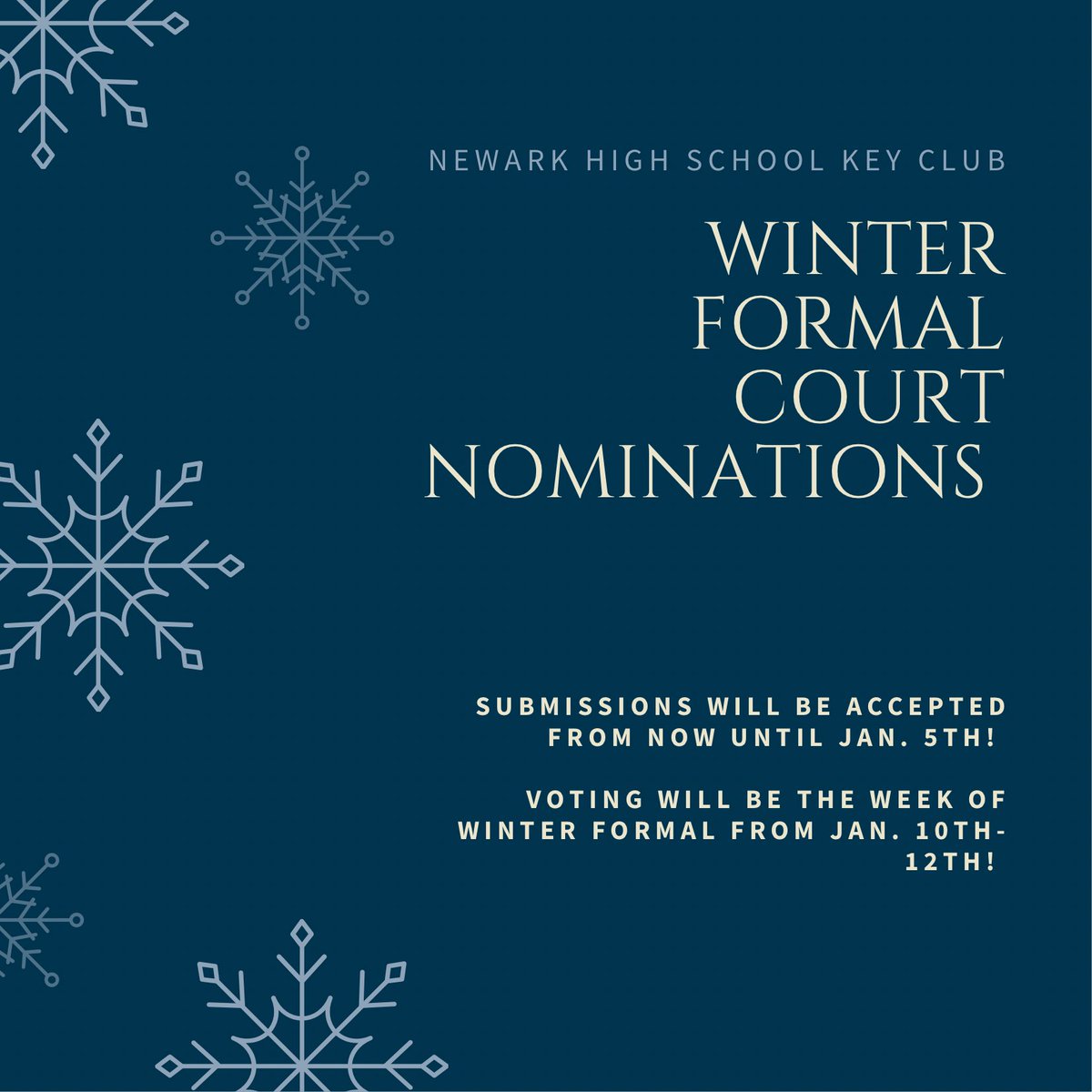 Use the link in our bio to nominate the people in your grade for Winter Formal Court!! Nominations be will be accepted until January 5th! And voting will be the week of Winter Formal from January 10th-12th!!