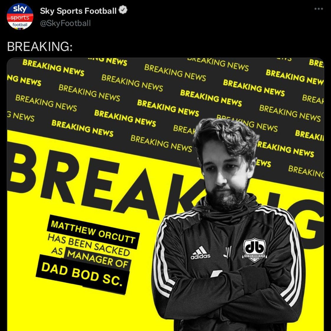 DadBodSC's tweet photo. Sky Sports predicting a shock management change at Dad Bod SC after last night's tough 8-5 loss 😵

Stay tuned for info about the final regular season match next week, as long as this club hasn't imploded by then https://t.co/nzTKCWQsj6