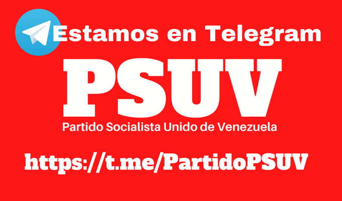 Invitamos a todas las fuerzas de la Revolución Bolivariana y la militancia psuvista a unirse en nuestro canal en Telegram ➡ t.me/PartidoPSUV

#22AñosConstituciónBolivariana