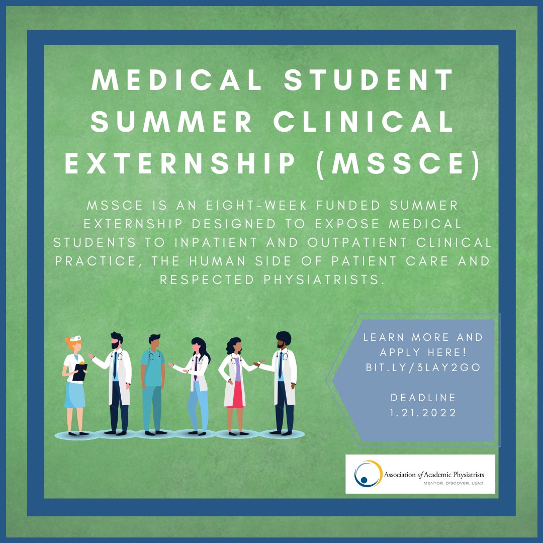 📢Calling all medical students📢

The MSSCE is a fantastic opportunity to gain ✨clinical✨ experience in PM&amp;R over the summer! 

🗓️Deadline: 1.21.2022
👉Details: bit.ly/3lAY2GO