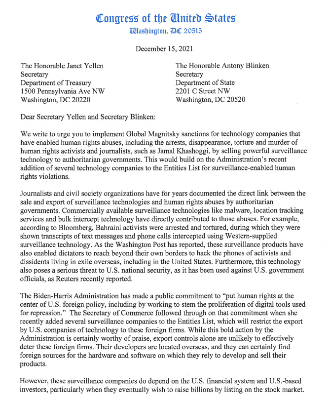 drewharwell's tweet photo. After Pegasus Project dropped in July, members of Congress said 'enough is enough' and pushed for Magnitsky Act sanctions against NSO: https://t.co/RvBO4R8IAr.

We're now one step closer. It'd be devastating for the company in so many ways: https://t.co/zD0rHm4qmJ https://t.co/pYcQMuKpFd