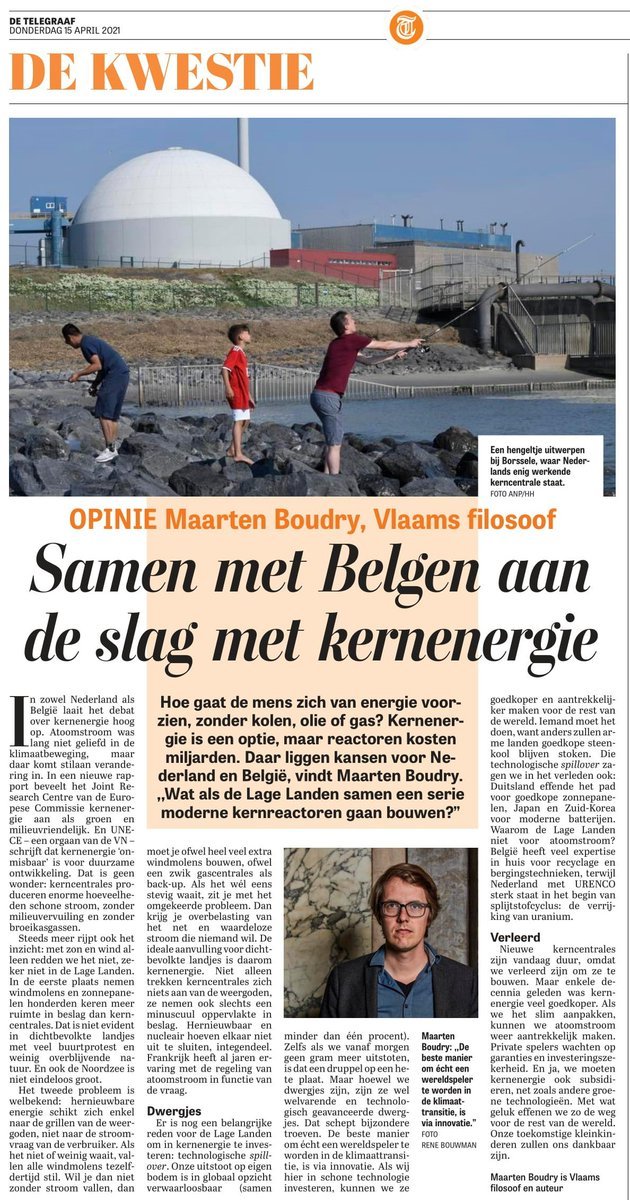 mboudry's tweet photo. Hier nogmaals mijn pleidooi in @telegraaf. Nederland heeft het nu begrepen, waar wacht België nog op? Of willen wij echt aan de verkeerde kant van de geschiedenis staan, door kernenergie te VERBIEDEN net op moment van globale renaissance? #ClimateCrisis https://t.co/tP3aWxSPKT https://t.co/U94T5VoctL