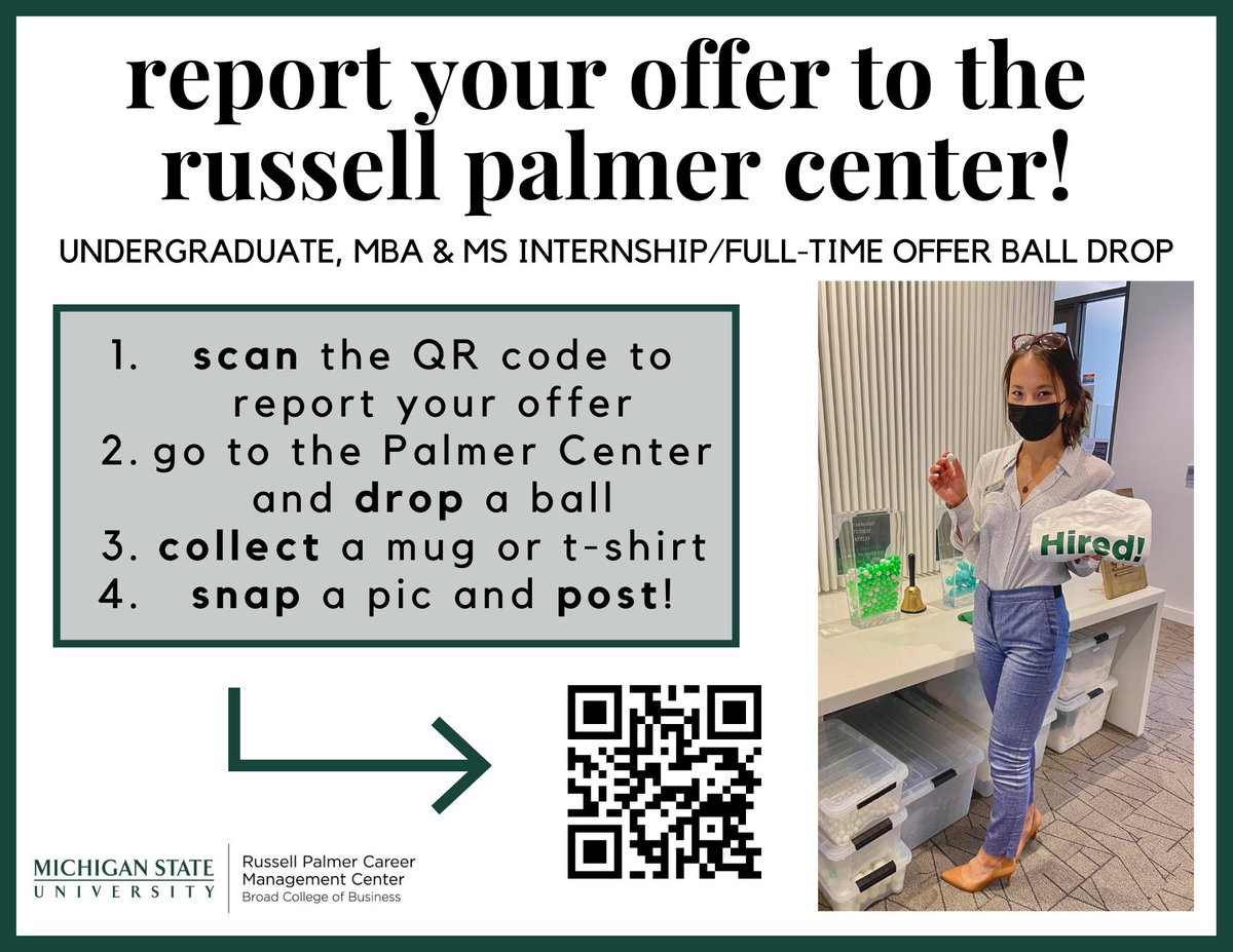 RecruitMSU's tweet photo. Don't forget to swing by our office before you head out for the holidays to get your FREE shirt or mug! All you have to do is report your job offer (internship OR full-time!)

Check out our Job Offers highlight to celebrate your peers too!

#RecruitMSU #BroadSpartans #SpartansWil https://t.co/13DsyXcavM