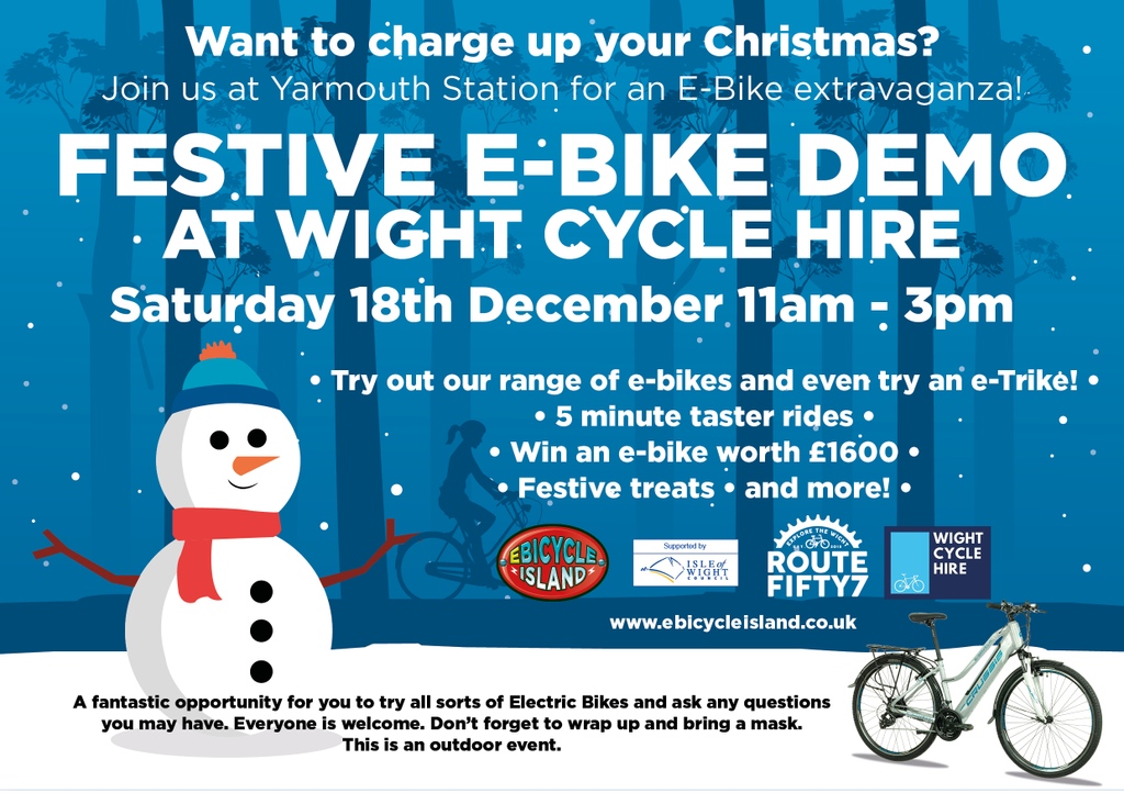 wightcyclehire's tweet photo. ⚡🚲 FESTIVE E-BIKE DEMO THIS SATURDAY 🚲⚡
Everyone is welcome. Don't forget to wrap up! Please maintain social distancing and remember to bring a mask. 😷
This is an outdoor event.
#isleofwight #islandevents #ebikeday #demoday #festiveevent https://t.co/4KDkmAt2iJ