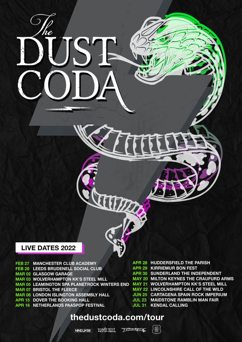 The Dust Coda (@thedustcoda) on Twitter photo 🚨 2022 LIVE DATES🚨
As we say goodbye to an awesome 2021, we get ready to say hello to a kick ass 2022 of live music!
Not all ticket links are available just yet, but keep eyes peeled on thedustcoda.com/tour for all dates and tix 👀
<a href="/RouteOneBooking/">Route One Booking</a> <a href="/EaracheRecords/">Earache Records ♠️</a> 🚨 2022 LIVE DATES🚨
As we say goodbye to an awesome 2021, we get ready to say hello to a kick ass 2022 of live music!
Not all ticket links are available just yet, but keep eyes peeled on thedustcoda.com/tour for all dates and tix 👀
<a href="/RouteOneBooking/">Route One Booking</a> <a href="/EaracheRecords/">Earache Records ♠️</a>