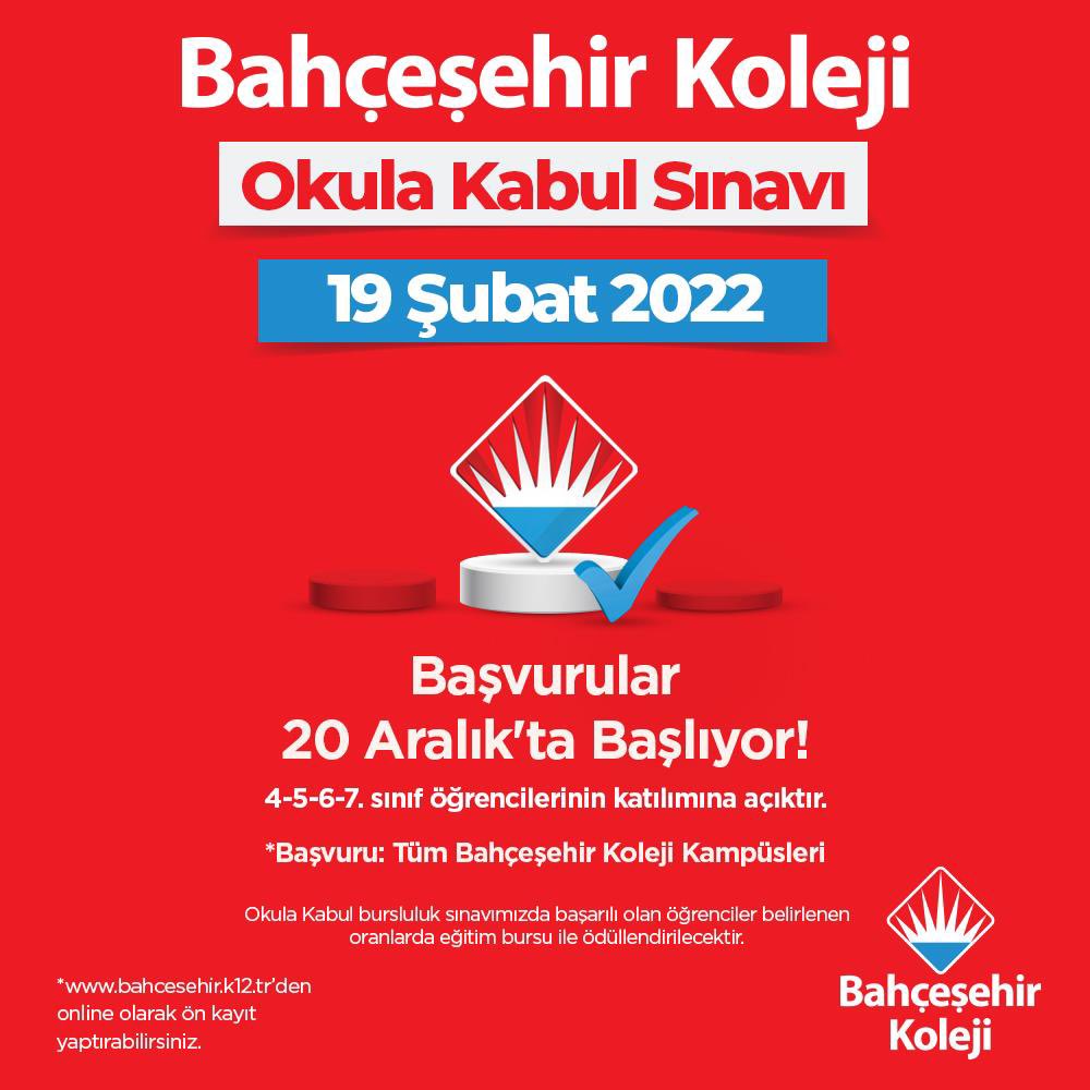 Hayal ettiğin geleceğe doğru yerden başlamak #SeninTercihin
Bahçeşehir Koleji “Okula Kabul Sınavı”Başvuruları 20 Aralık’ta Başlıyor!
#BahcesehirKoleji 💙❤