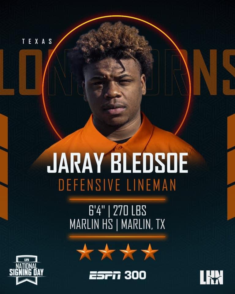 Congrats to my guy Jaray Bledsoe can’t wait to see him on the 40 acres!! Welcome to the Longhorn family....LETS GOOOOOOOO!!! 
🤘🏾🤘🏾🤘🏾🤘🏾

#NationalSigningDay  

#WeAreMarlinBulldogs 

#DoItForTheKids 

HE WILL BE PLAYING ON SUNDAYS!!!
<a href="/TexasFootball/">Texas Football</a> <a href="/MarlinISDTX/">MarlinISD</a>  <a href="/RTorres_lll/">Ruben Torres lll</a>