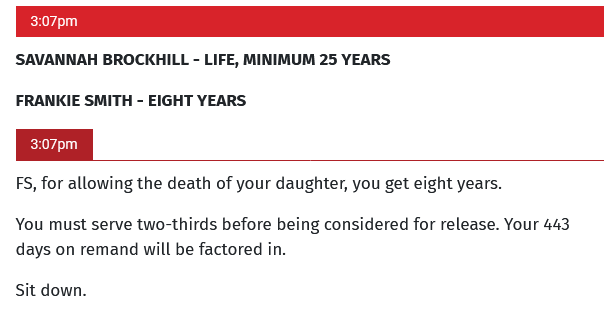 PixieInShadow's tweet image. #SavannahBrockhill - life imprisonment, minimum 25 years
#frankiesmith - 8 years
#starhobson

Not long enough for either of them.