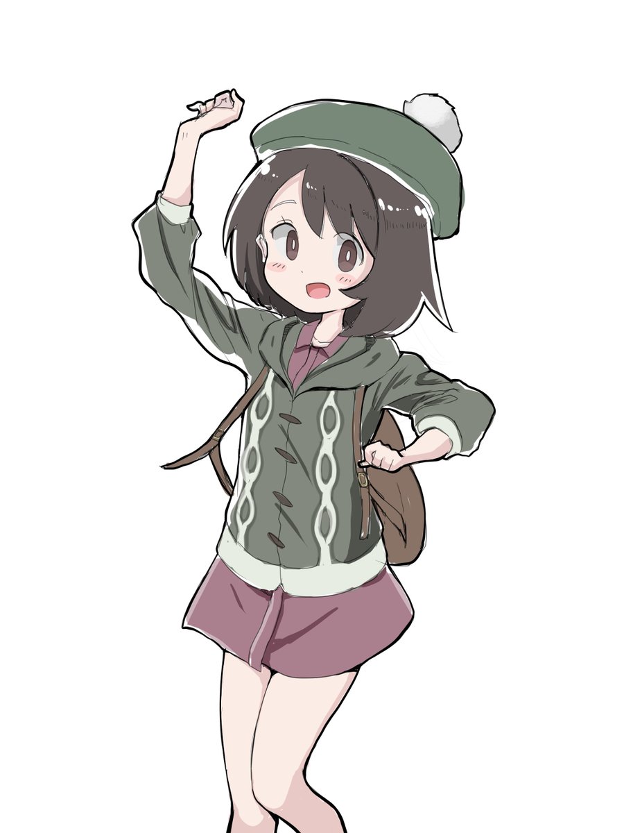 gloria (pokemon) 1girl solo tam o' shanter hat green headwear brown eyes white background  illustration images