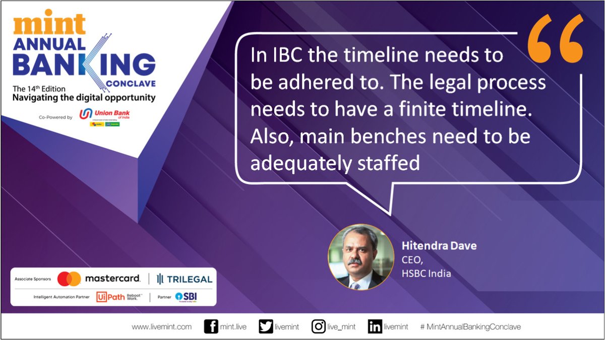 livemint's tweet photo. #MintABC | "The legal process needs to have a finite timeline. Also, main benches need to be adequately staffed": Hitendra Dave, HSBC India
For updates, track here: https://t.co/k2NQH4kbeJ https://t.co/LuCHc2kLvi