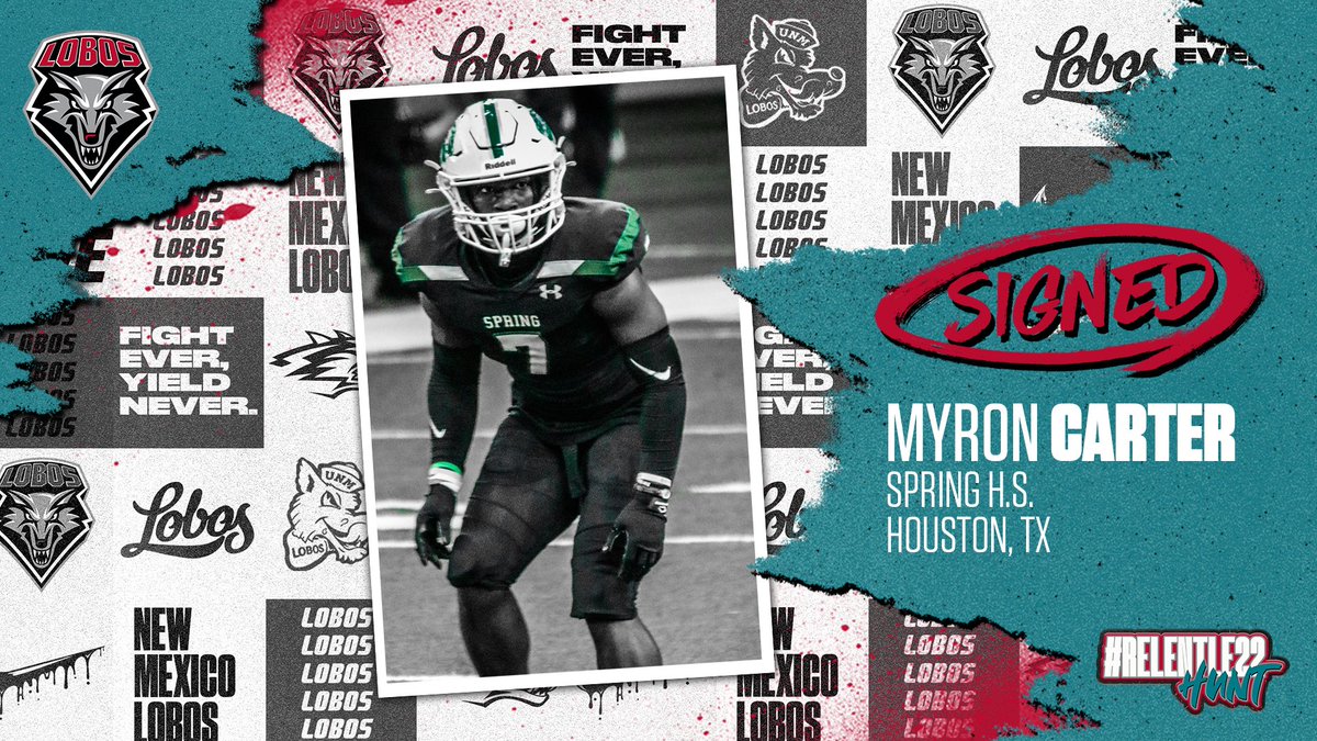 UNMLoboFB's tweet photo. 🚨#RELENTLE22HUNT🚨

Welcome to the Lobo Family Myron Carter! (@Myron7carter)

Houston, Texas
Spring HS

#GoLobos | #WIN5 https://t.co/2flXuj0tdf
