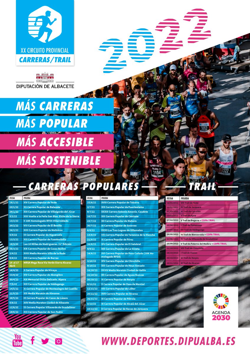 ¡Vuelven los circuitos provinciales de la Diputación de Albacete! 

👉 Con fechas importantes: Mega Race Vía Verde, Copa Trail... 

¡Inscríbete ya! 👇
deportes.dipualba.es

#CCPP #Trail
