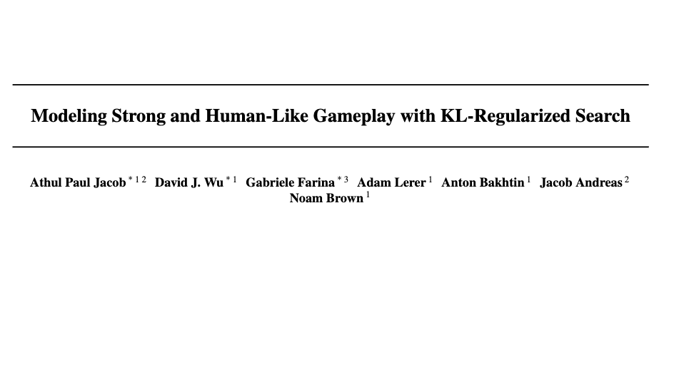 apjacob03's tweet image. ⭐New paper⭐
How do you build AI agents that are both strong and human-like? Regularize search towards a human policy! In chess, Go and no-press Diplomacy, we get SOTA human prediction accuracy while being much stronger than imitation learning.
arxiv.org/abs/2112.07544
(1/9)🧵👇
