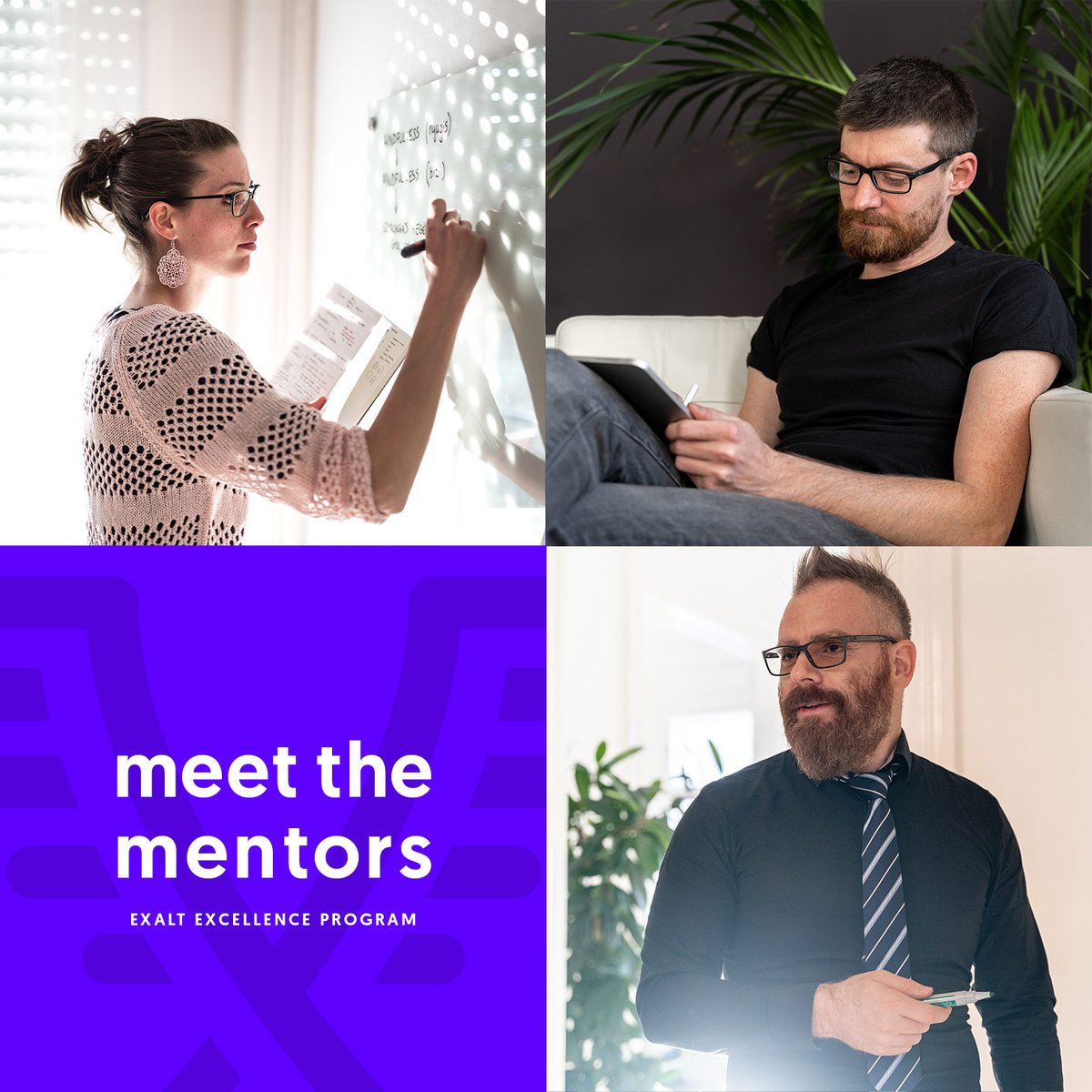 Exalt's new #mentoring model was created based on the decades of experience of Our Design Directors Eszter and Péter, and our Design Principal, Bálint. Folded hands  for mapping out how we could improve our #design culture. Work with them by joining forces with us. #uxdesign