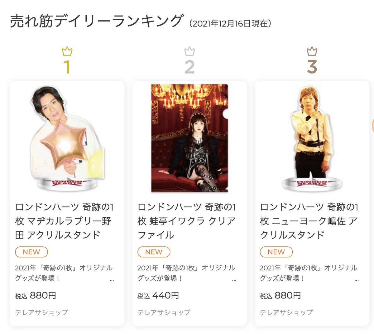 ロンドンハーツ 奇跡の一枚グッズ 👑売り上げランキング（12/16現在