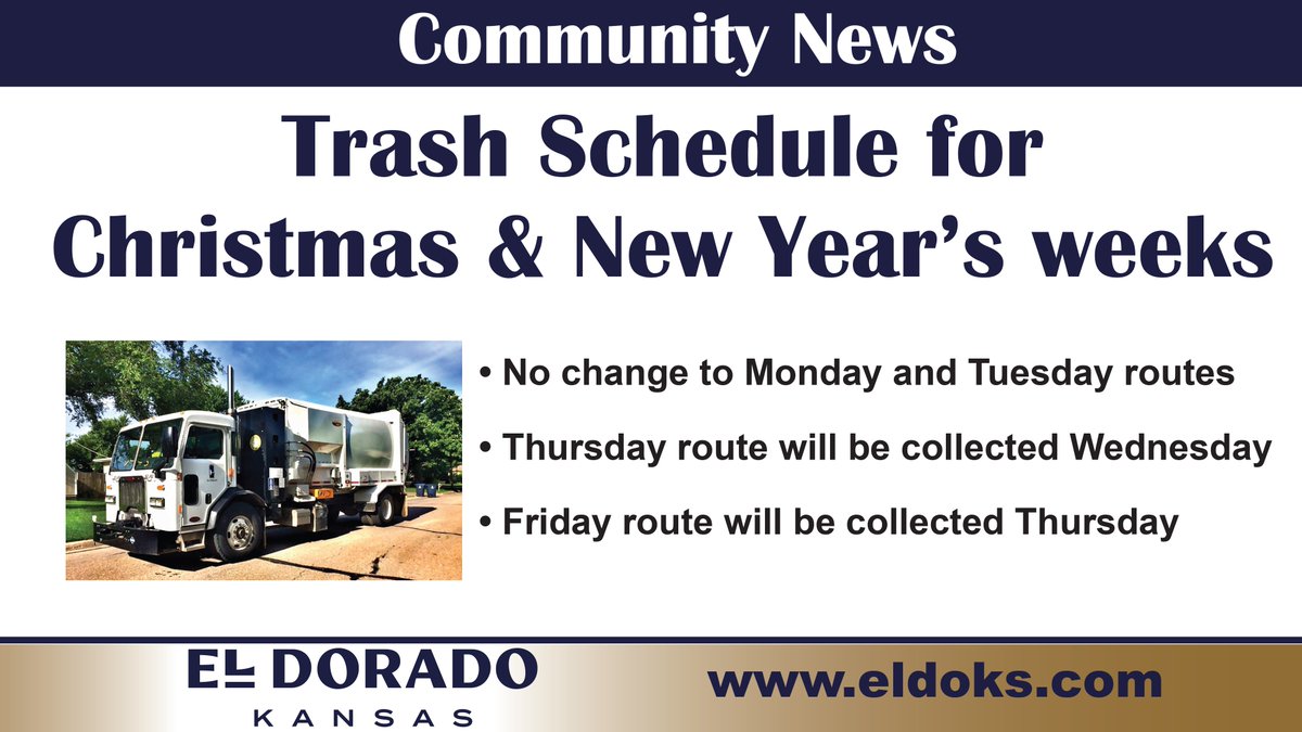 Please be aware of the changes in the trash schedule the next two weeks.